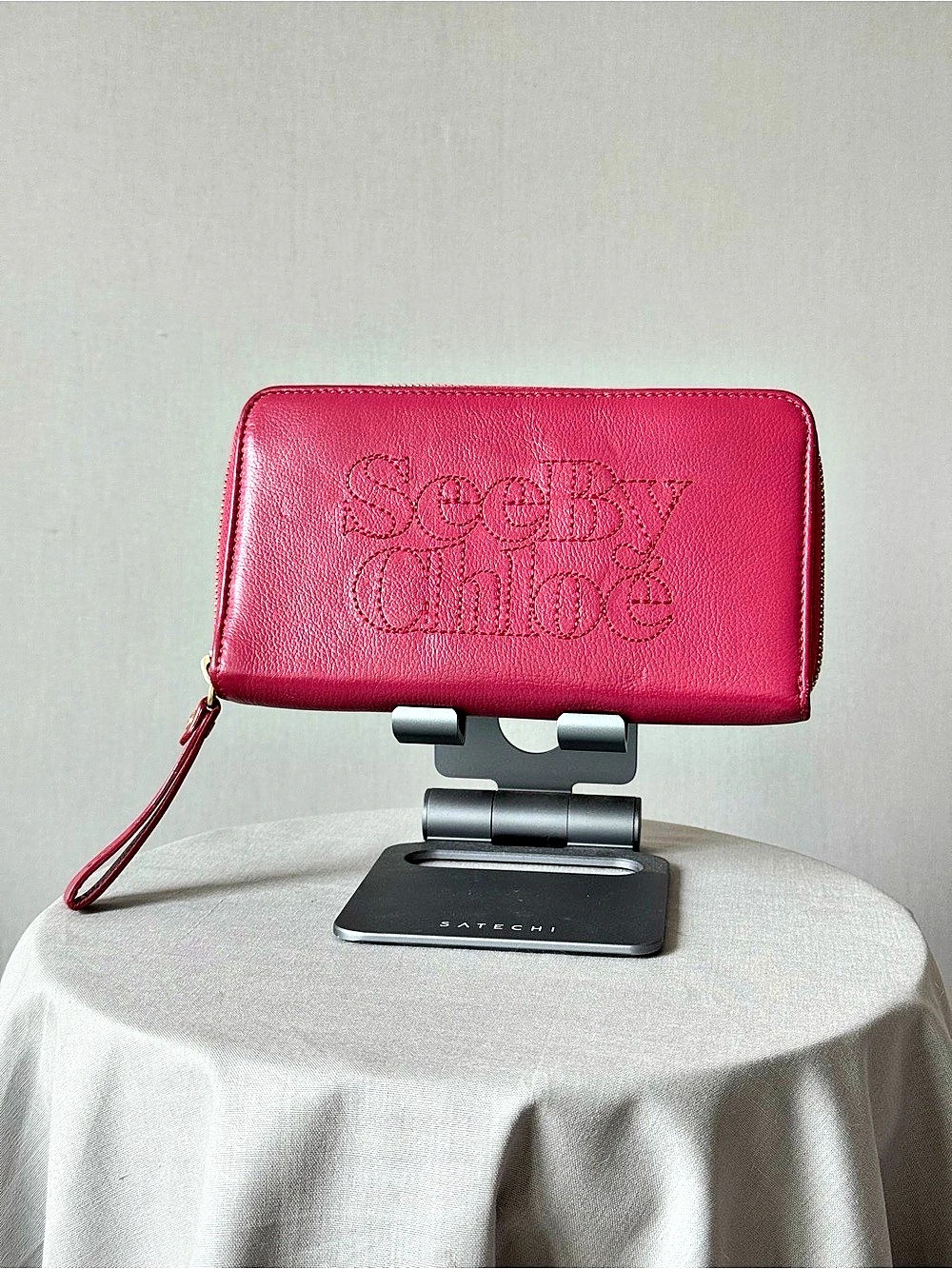 See by Chloé Zip Around Leather Long Wallet in a Red/Pink Colour with Stitched L